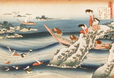 Sangi no Takamura, sleeping fishermen by Katsushika Hokusai
